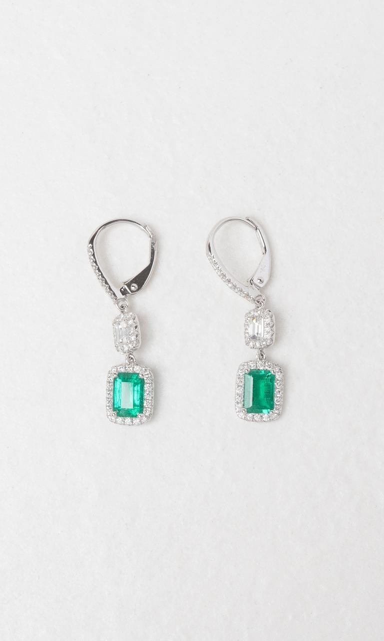 18K WG Emerald Diamond Drop Earrings Hogans Family Jewellers