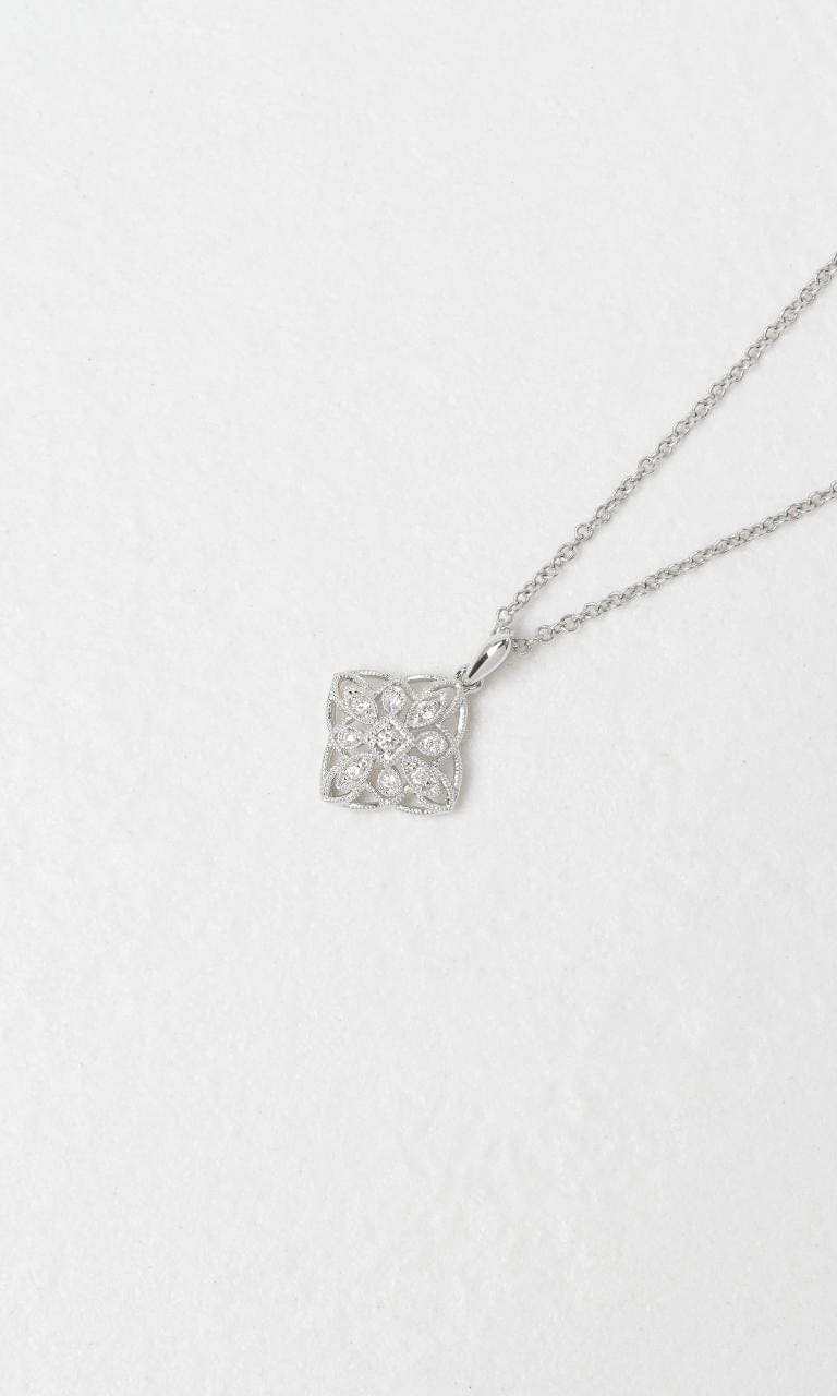 2024 © Hogans Family Jewellers 18K WG Round Brilliant Diamond Art Deco Style Pendant
