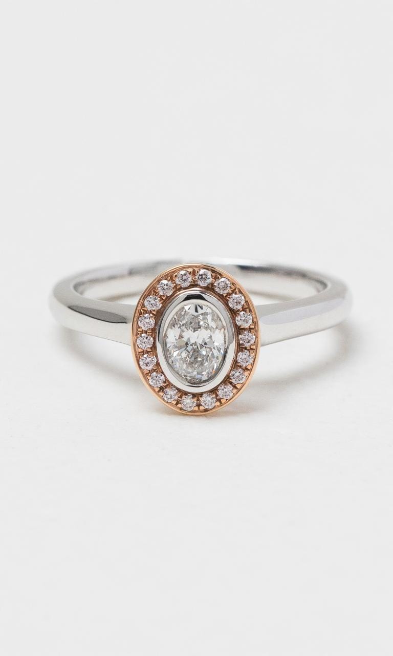 18K WRG Australian Pink White Diamond Oval Halo Ring Hogans