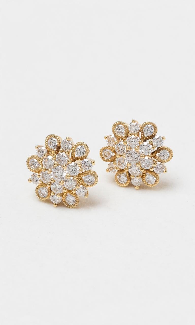 18K YG TDW Floral Diamond Stud Earrings Hogans Family