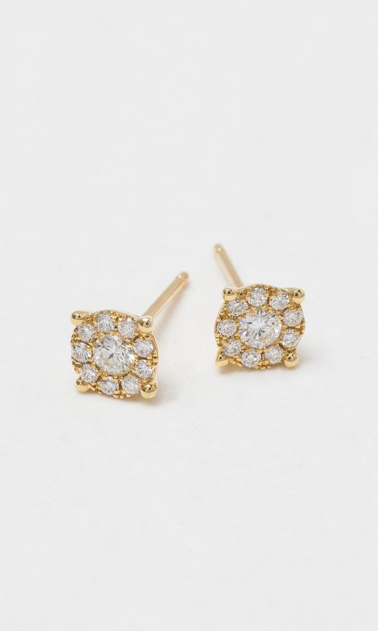 2024 © Hogans Family Jewellers 18K YG Round Brilliant Diamond Halo Stud Earrings