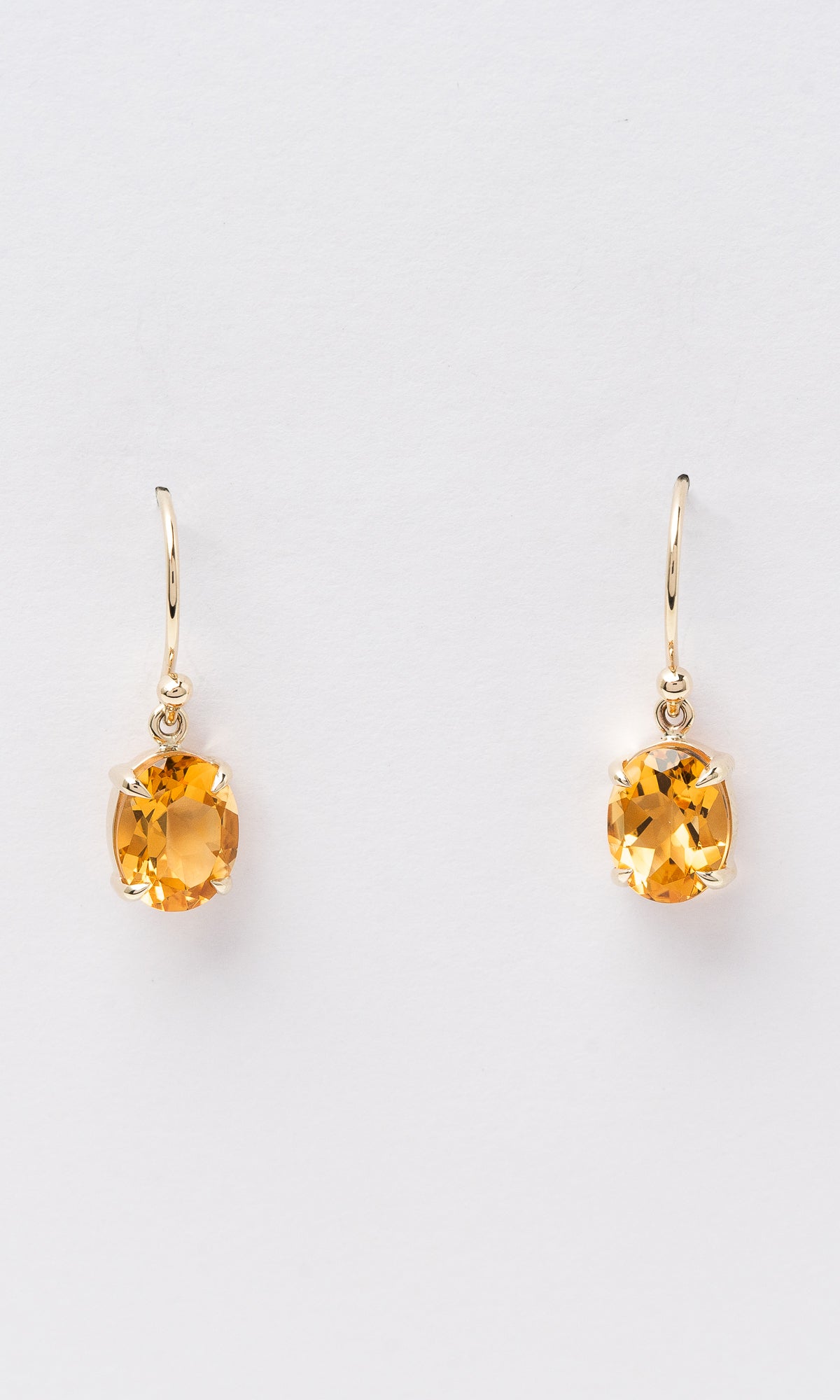 9K YG Oval Cut Citrine Drop Earrings