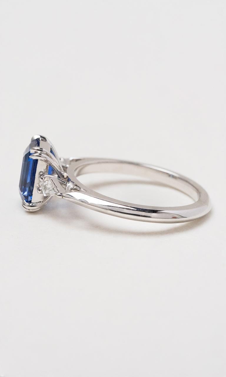 Hogans Family Jewellers 18CT WG Emerald Cut Ceylon Sapphire Trilogy Ring