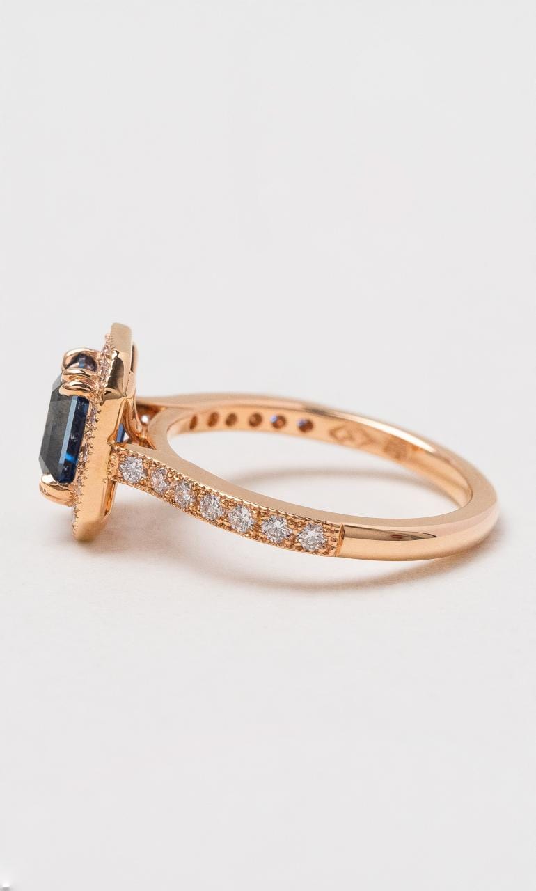 Hogans Family Jewellers 18K RG Emerald Cut Sapphire & Diamond Ring