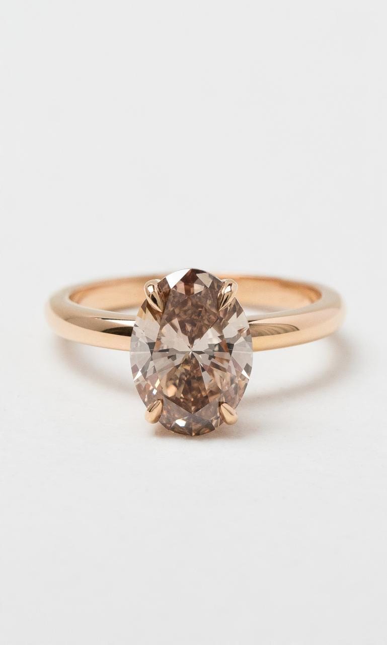 18K RG 2.01ct Oval Cut Solitaire Champagne Diamond Ring