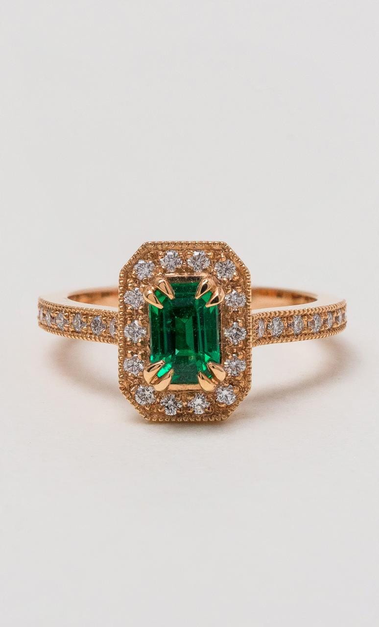 Hogans Family Jewellers 18K RG Zambian Emerald & Diamond Ring