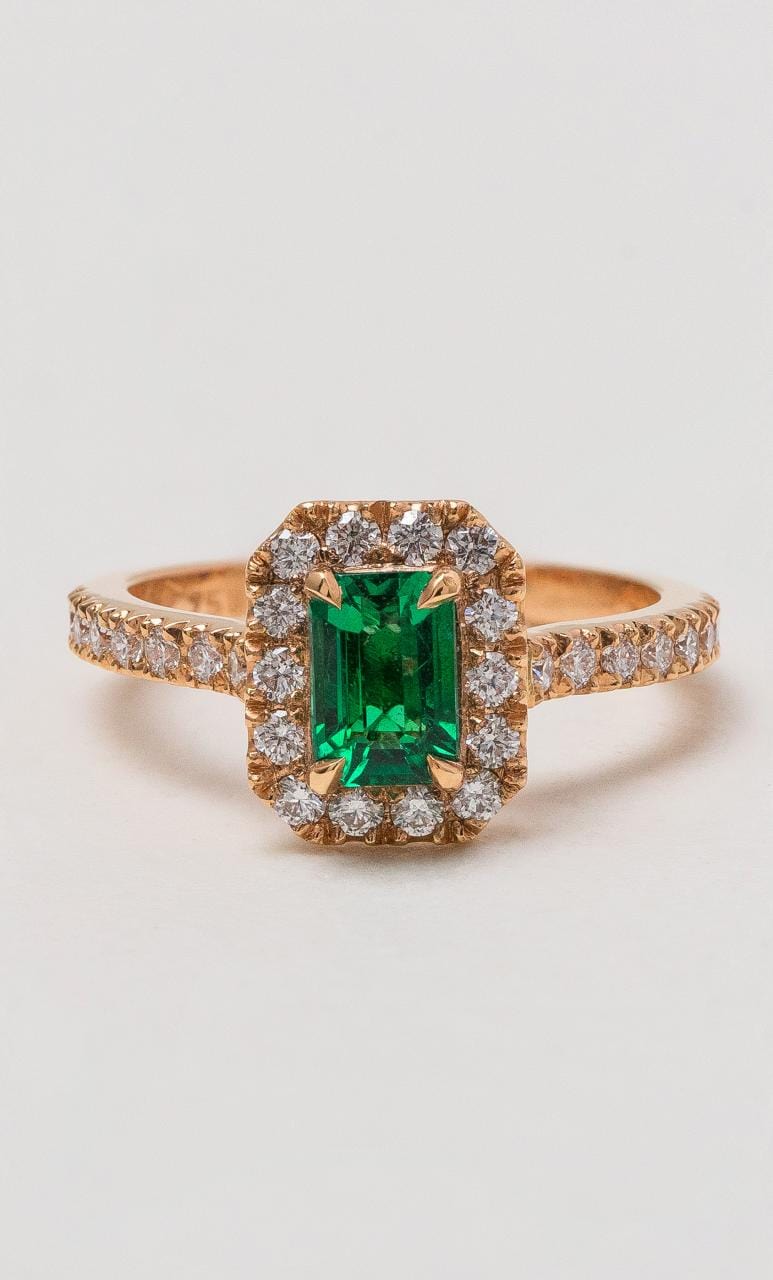 Hogans Family Jewellers 18K RG Zambian Emerald & Diamond Ring