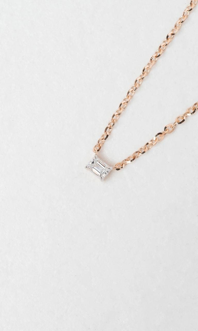 Hogans Family Jewellers 18K RWG 0.15ct Emerald Cut Diamond Necklace