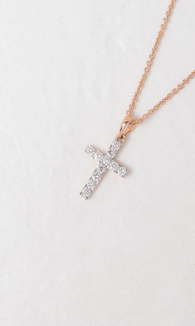 Hogans Family Jewellers 18K RWG 0.24ct TDW Round Brilliant Cut Diamond Cross Pendant