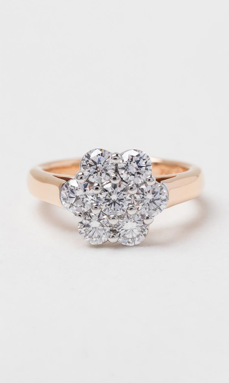 Hogans Family Jewellers 18K RWG 1.40ct TDW Round Brilliant Cut Diamond Floral Cluster Ring
