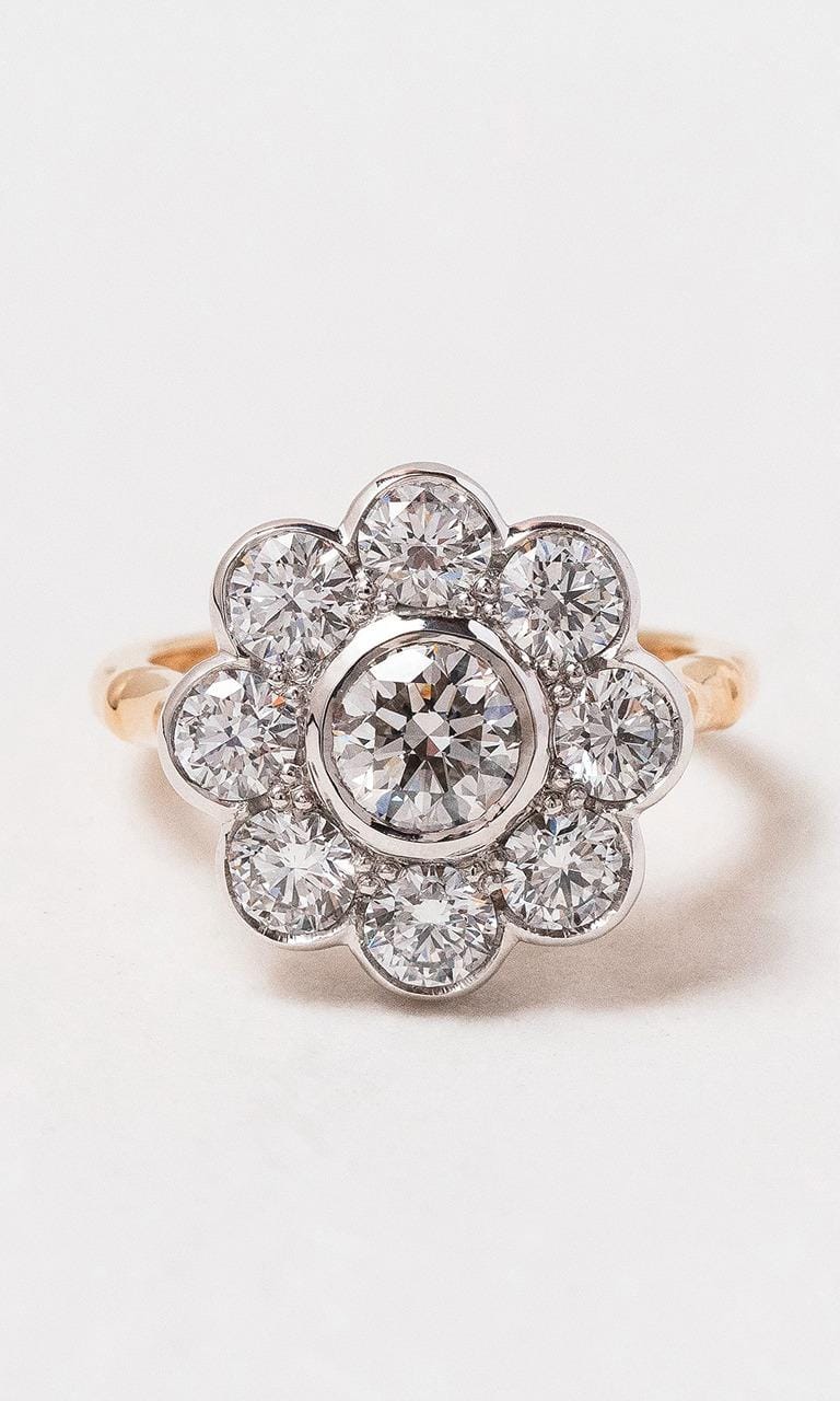 Hogans Family Jewellers 18K RWG 2.32ct TDW Round Brilliant Cut Diamond Floral Halo Ring