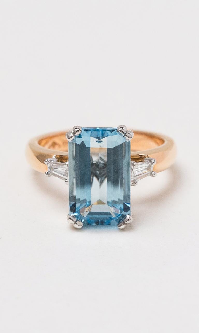 Hogans Family Jewellers 18K RWG Aquamarine & Diamond Trilogy