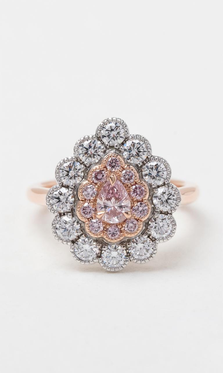 Hogans Family Jewellers 18K RWG Argyle-Certified Pear Cut Pink Diamond Halo Ring