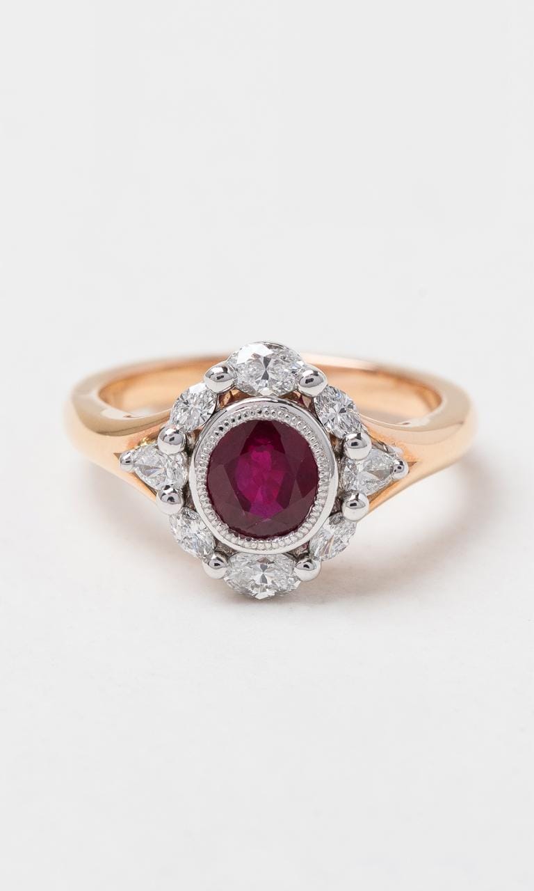 Hogans Family Jewellers 18K RWG Burmese Ruby Cluster Dress Ring