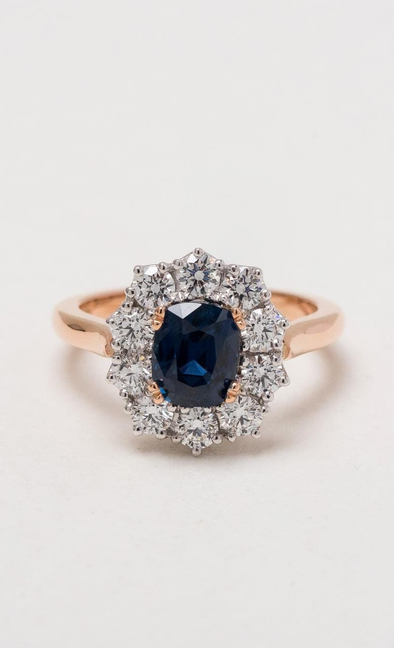 Hogans Family Jewellers 18K RWG Cushion Ceylon Sapphire Ring