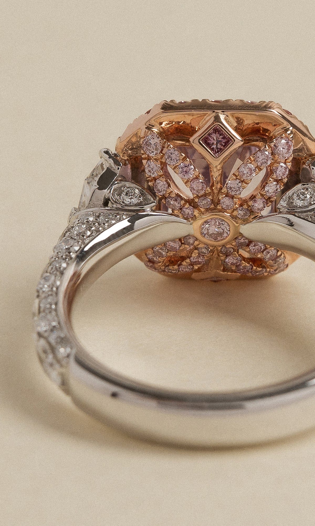 Hogans Family Jewellers 18K RWG Emerald Cut Pink Sapphire & Australian Pink Diamond Cluster Ring