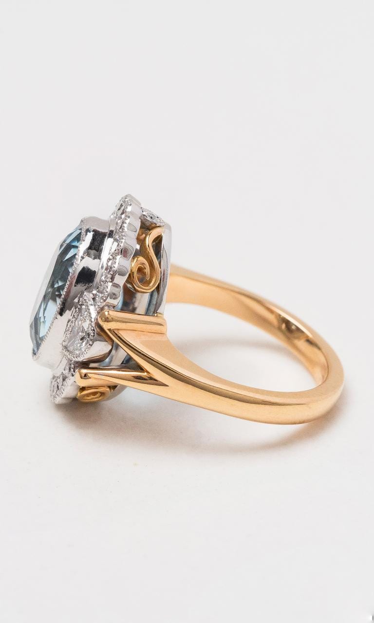 Hogans Family Jewellers 18K RWG Oval Aquamarine & Diamond Cluster Ring