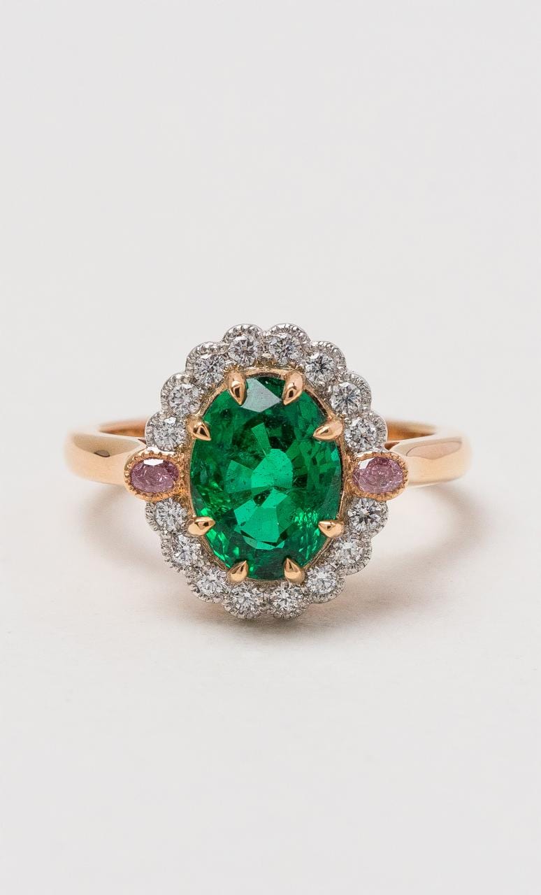 Hogans Family Jewellers 18K RWG Oval Zambian Emerald Dress Ring