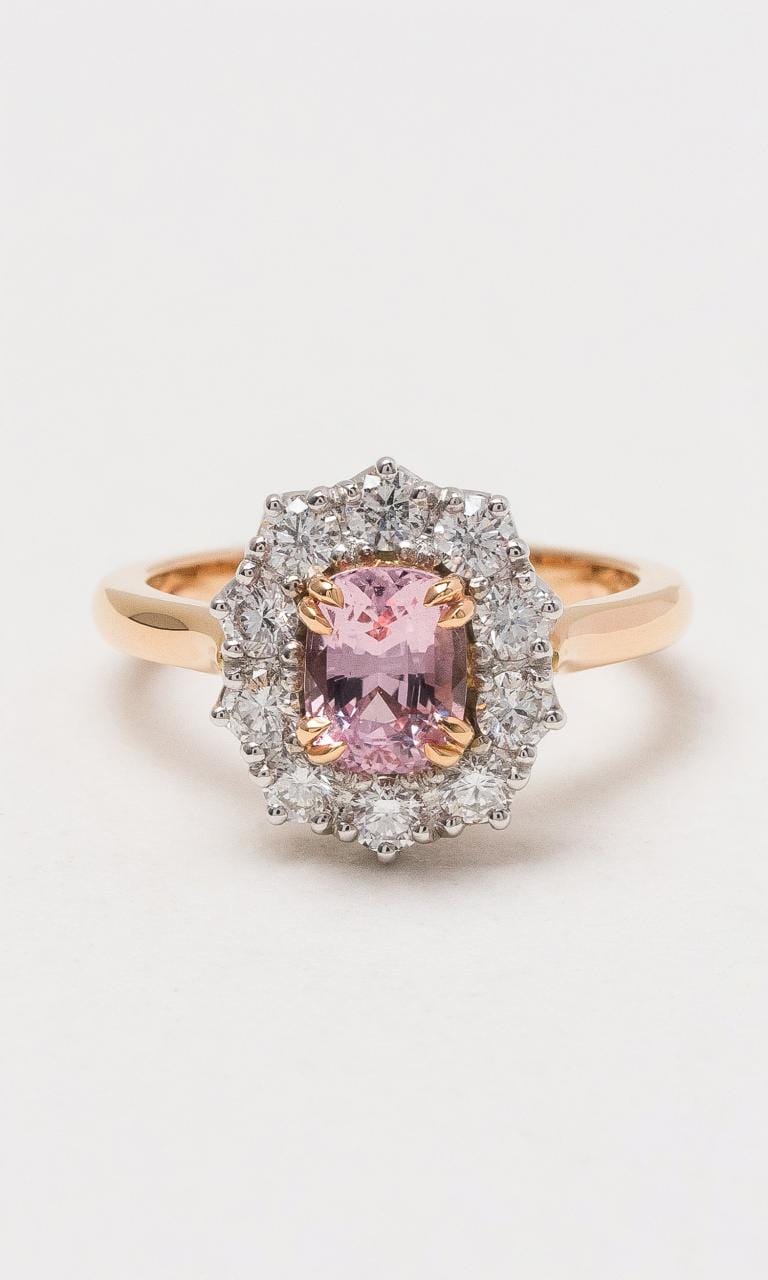 Hogans Family Jewellers 18K RWG Padparadscha Sapphire Cluster Ring