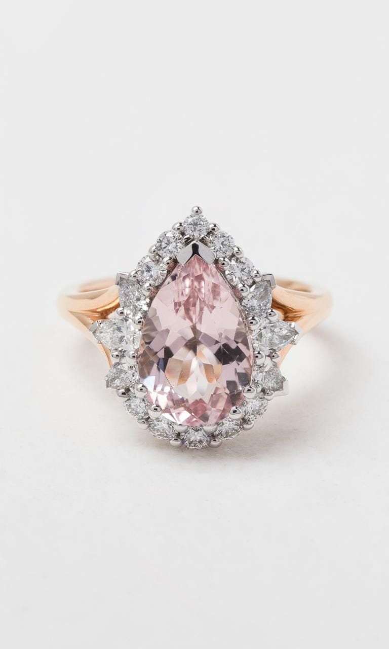 Hogans Family Jewellers 18K RWG Pear Cut Morganite Cluster Dress Ring