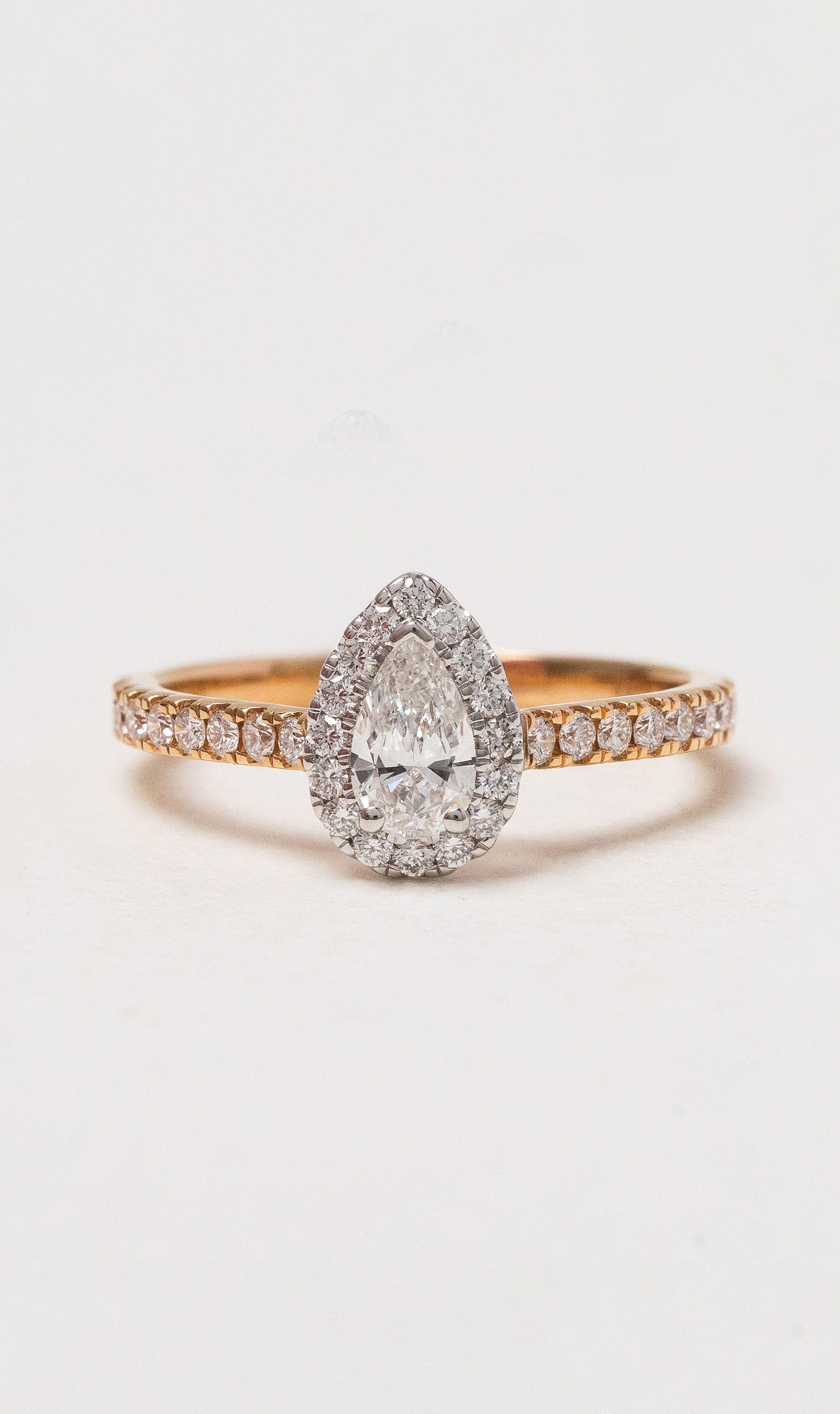 Hogans Family Jewellers 18K RWG Pear Halo Diamond Ring