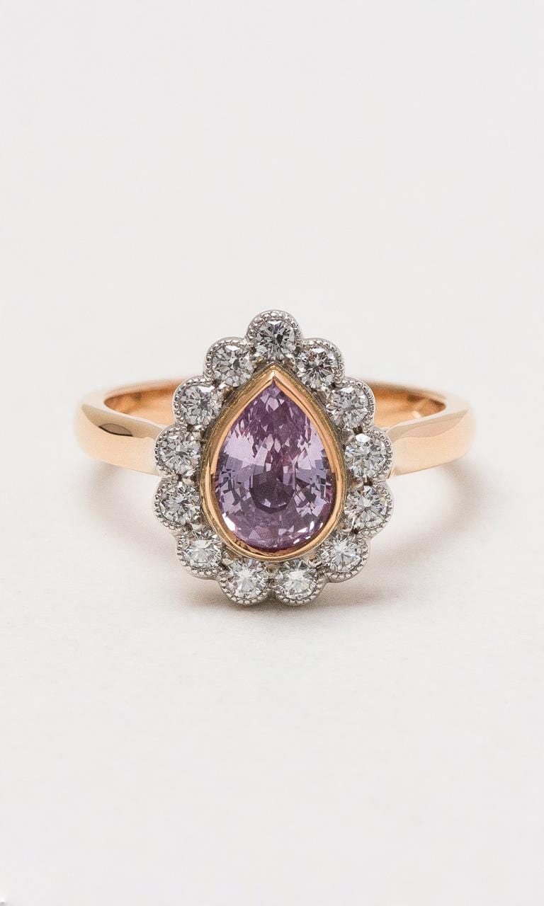 Hogans Family Jewellers 18K RWG Pear Pink Sapphire & Diamond Cluster Ring