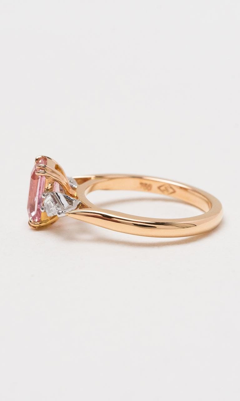 Hogans Family Jewellers 18K RWG Radiant Padparadscha Sapphire & Diamond Ring