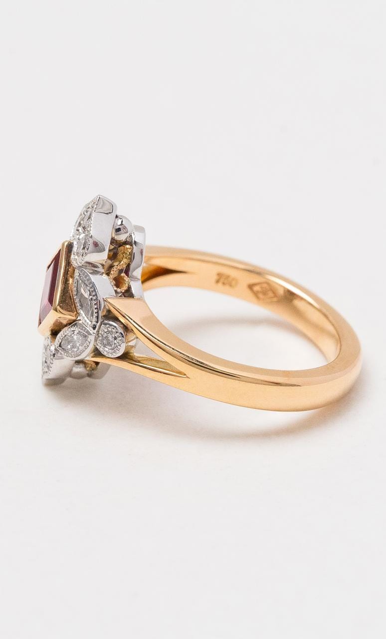 Hogans Family Jewellers 18K RWG Rubellite & Diamond Halo Ring