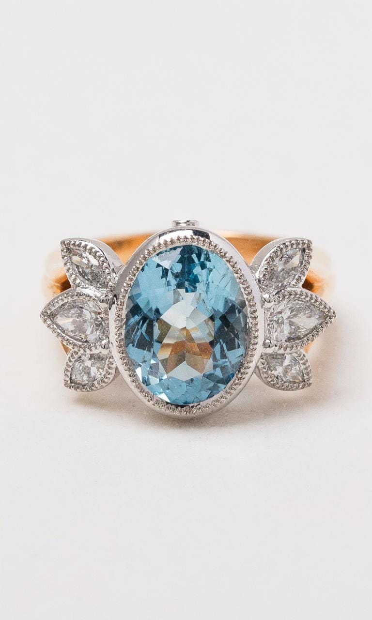 Hogans Family Jewellers 18K RWG Vintage Aquamarine And Diamond Dress Ring