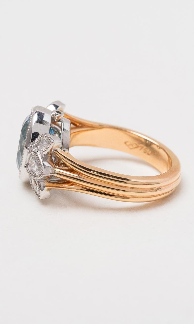 Hogans Family Jewellers 18K RWG Vintage Aquamarine And Diamond Dress Ring