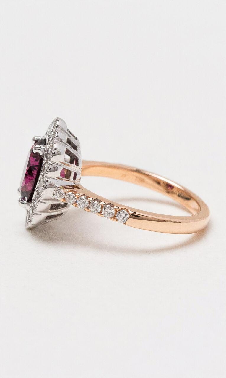 Hogans Family Jewellers 18K RWG Vintage Style Garnet & Diamond Dress Ring