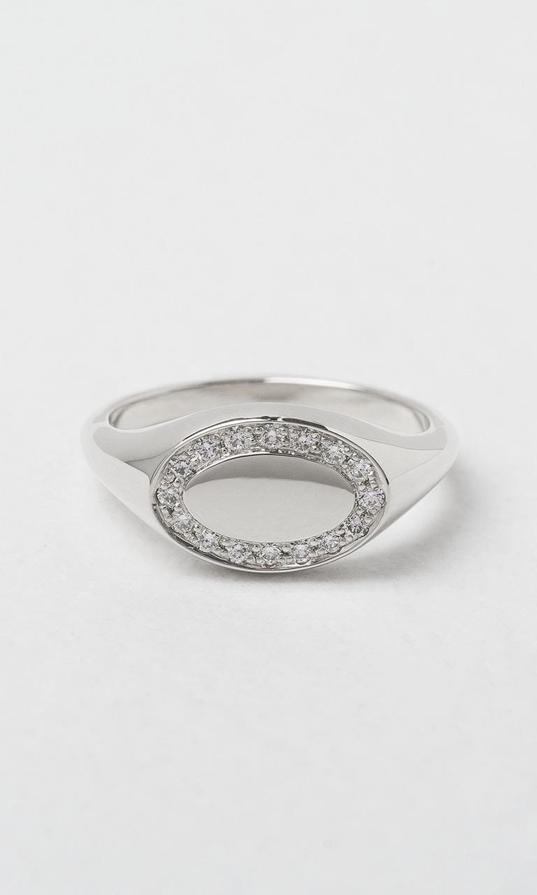 Hogans Family Jewellers 18K WG 0.14ct TDW Round Brilliant Cut Diamond Oval Signet Ring