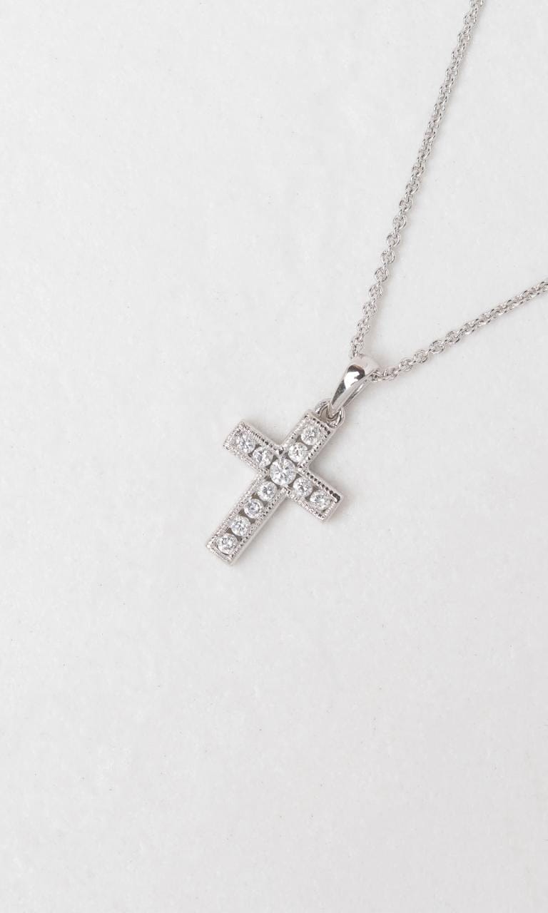 Hogans Family Jewellers 18K WG 0.16ct TDW Round Brilliant Cut Diamond Cross Pendant