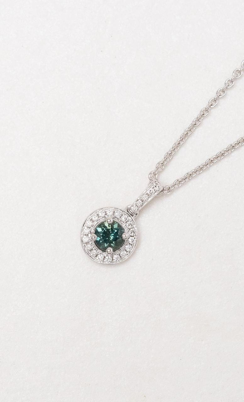 Hogans Family Jewellers 18K WG Australian Sapphire Halo Pendant