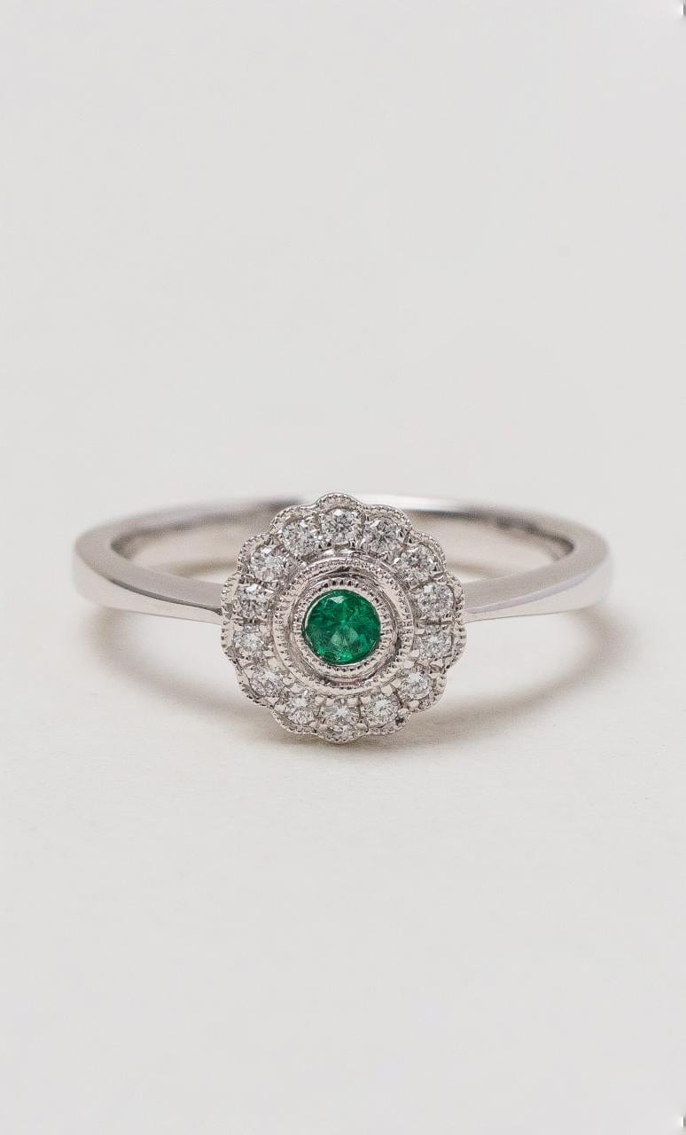 Hogans Family Jewellers 18K WG Diamond & Emerald Daisy Ring