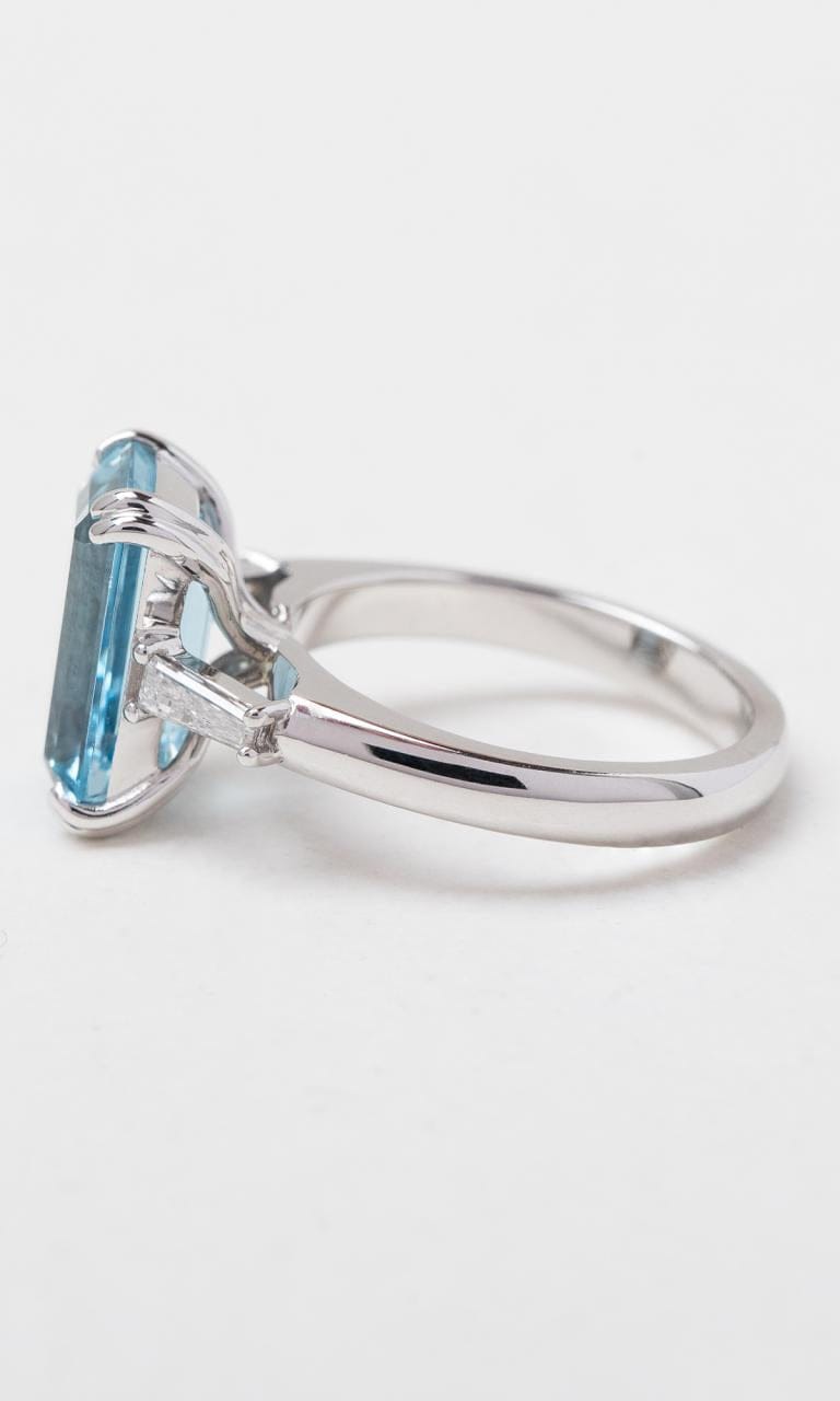 Hogans Family Jewellers 18K WG Emerald Cut Aquamarine Trilogy Dress Ring