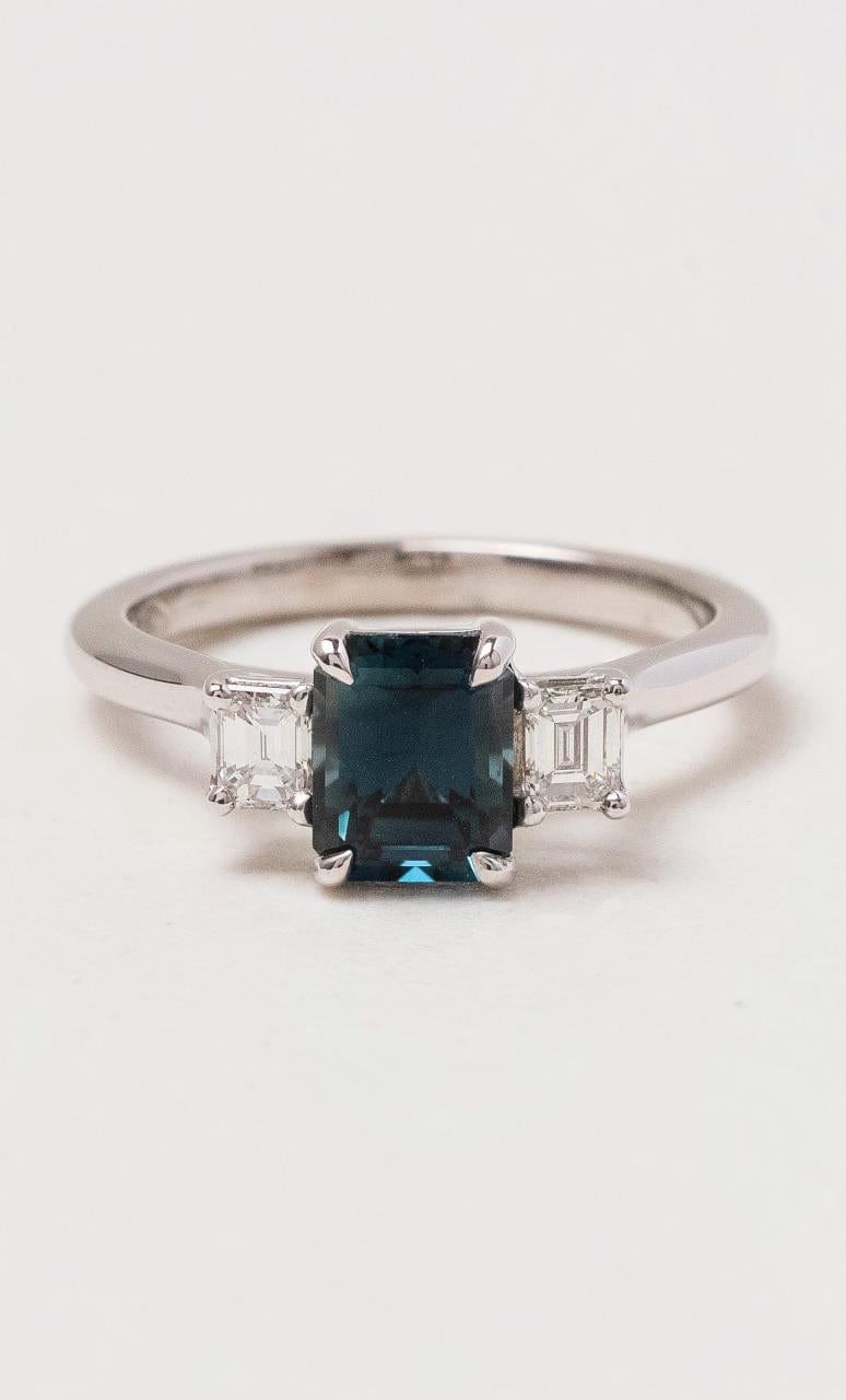 Hogans Family Jewellers 18K WG Emerald Cut Australian Sapphire Trilogy Ring
