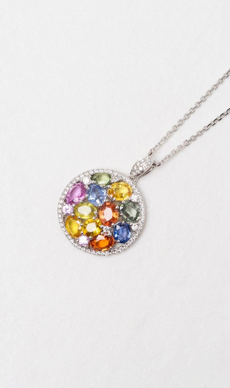 Hogans Family Jewellers 18K WG Multi-Coloured Sapphire Pendant