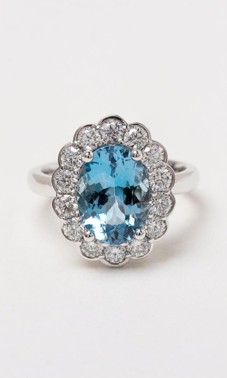 Hogans Family Jewellers 18K WG Oval Aquamarine & Diamond Ring