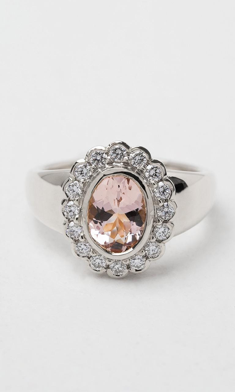 Hogans Family Jewellers 18K WG Oval Cut Morganite Daisy Signet Ring
