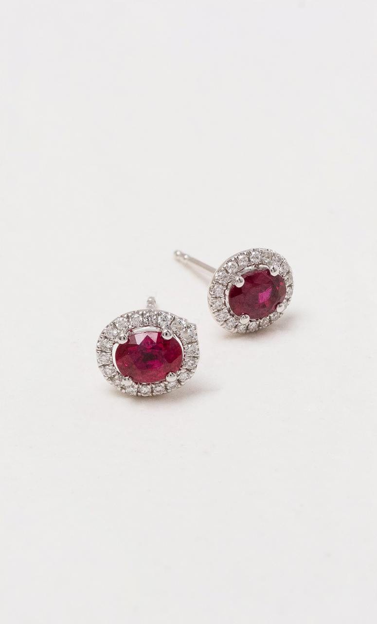 Hogans Family Jewellers 18K WG Oval Cut Ruby Halo Style Sud Earrings