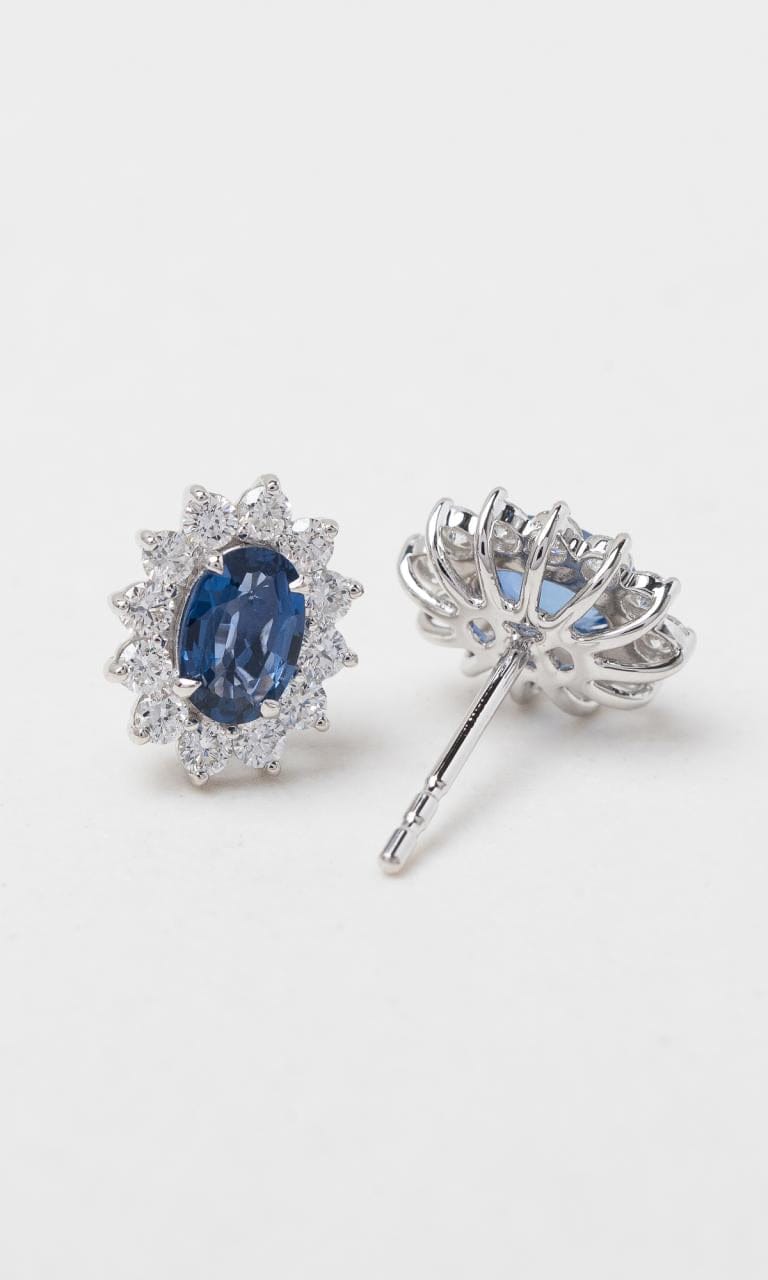 Hogans Family Jewellers 18K WG Oval Cut Sapphire Halo Stud Earrings