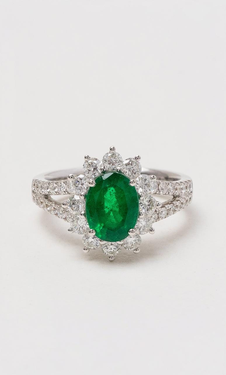 Hogans Family Jewellers 18K WG Oval Emerald Cluster Dress Ring