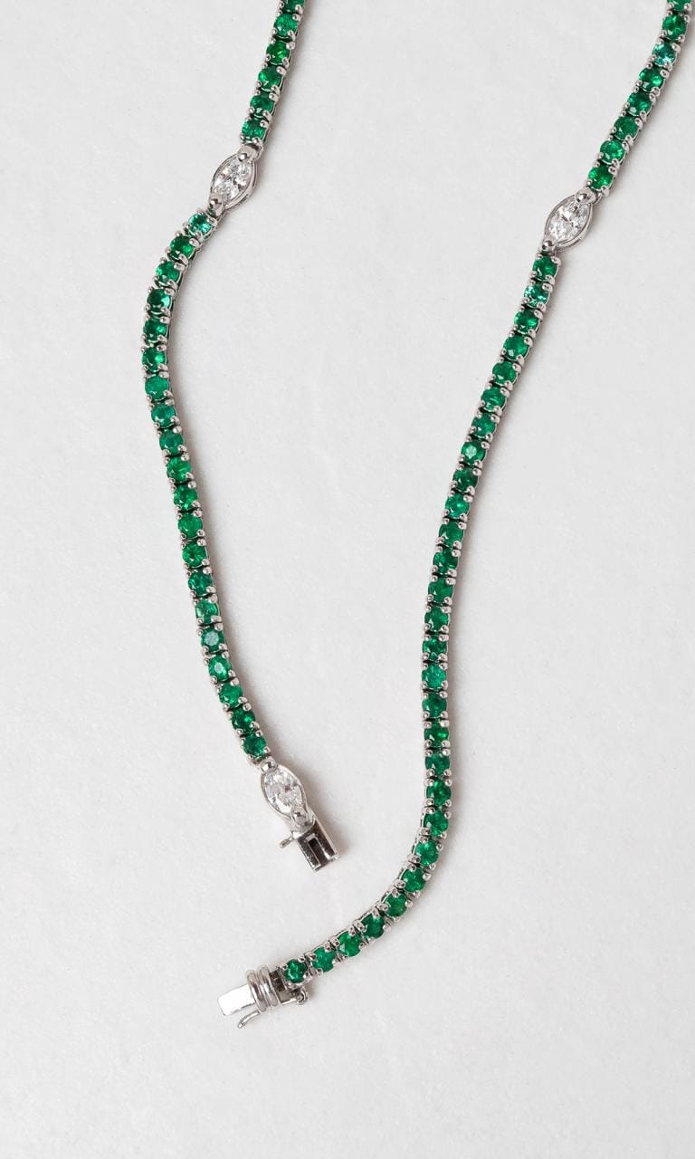 Hogans Family Jewellers 18K WG Round Brilliant Cut Emerald Necklace
