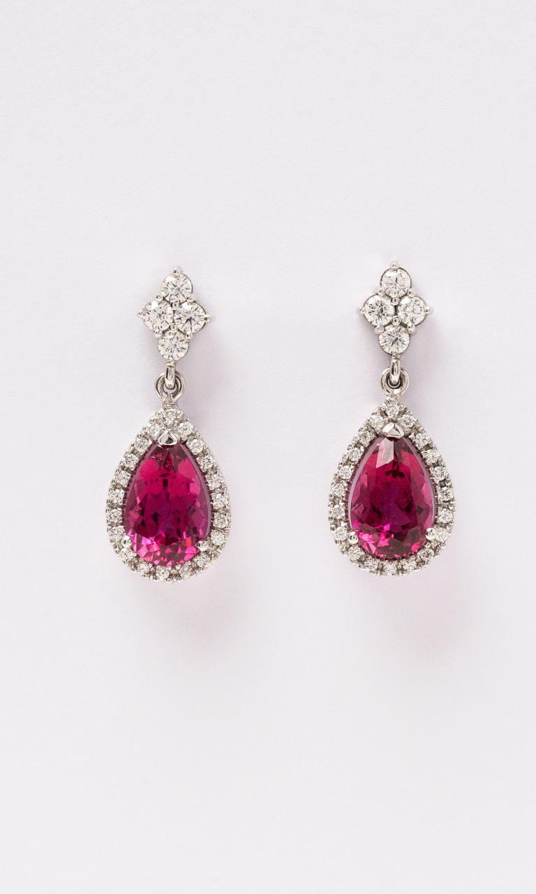 Hogans Family Jewellers 18K WG Rubellite & Diamond Drop Earrings