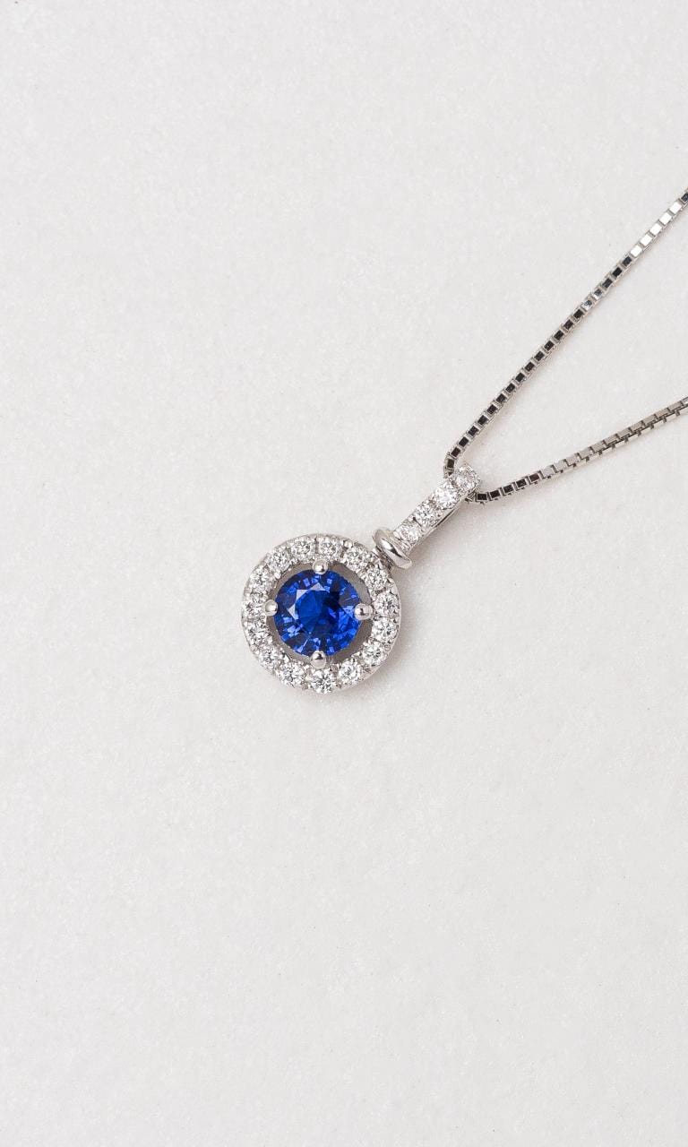 Hogans Family Jewellers 18K WG Sapphire Halo Pendant