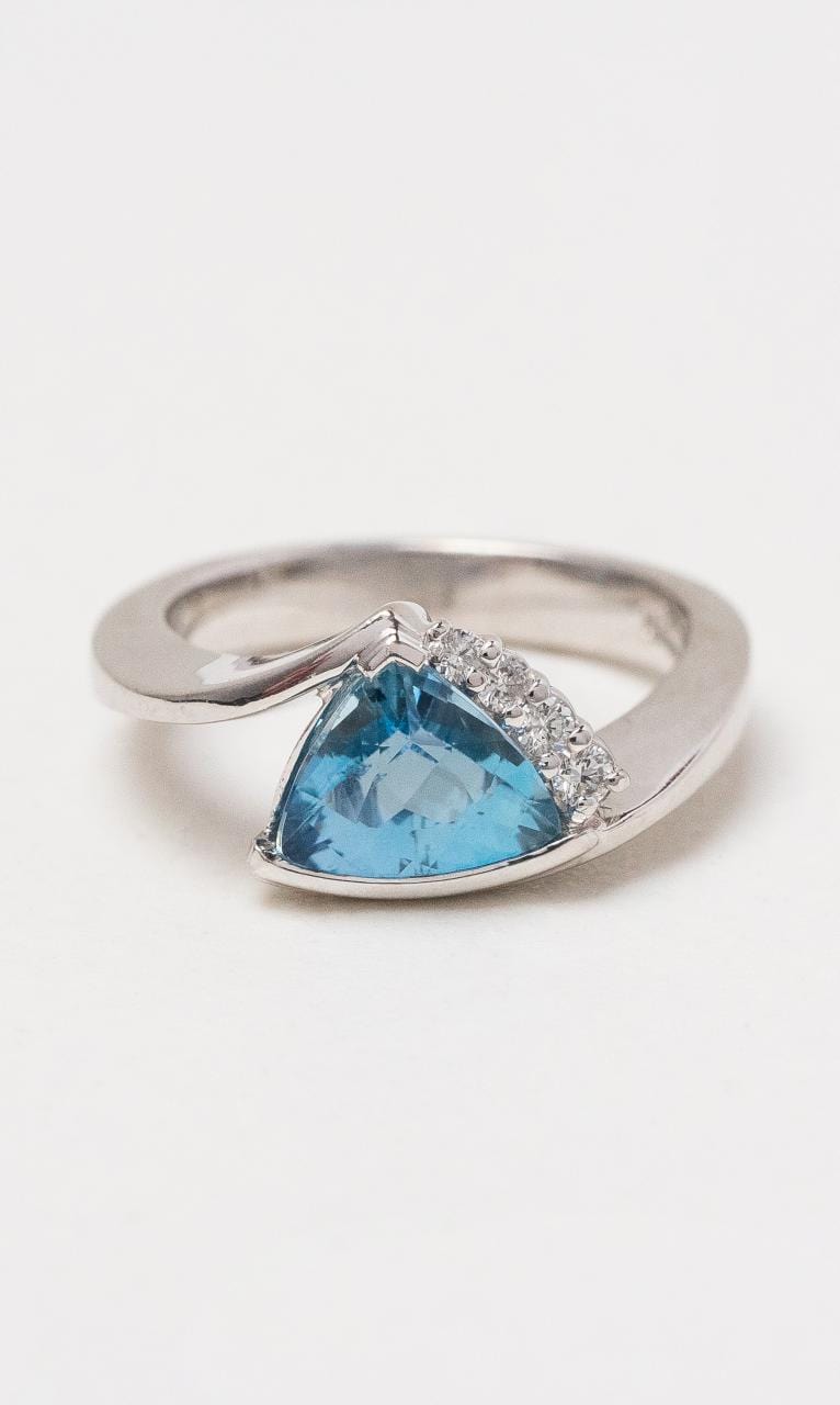Hogans Family Jewellers 18K WG Trilliant Cut Aquamarine Bypass Style Ring