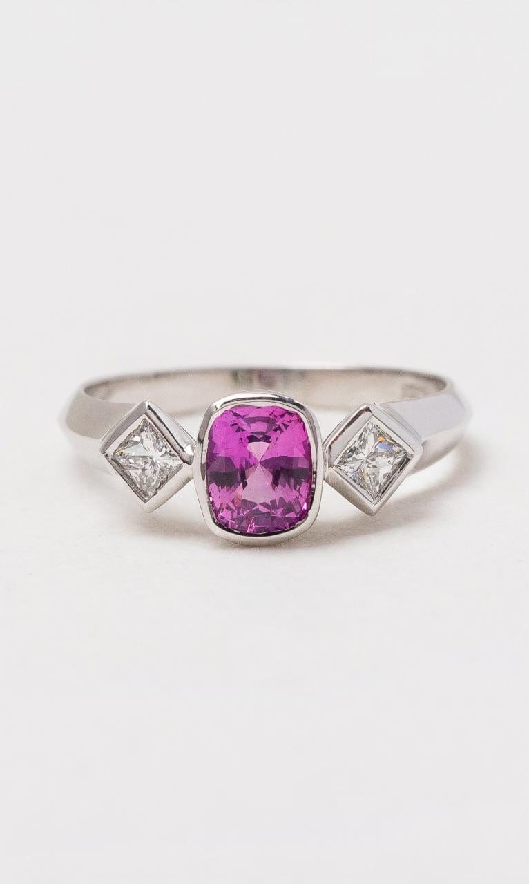 Hogans Family Jewellers 18K WG Trilogy Pink Sapphire & Diamond Ring