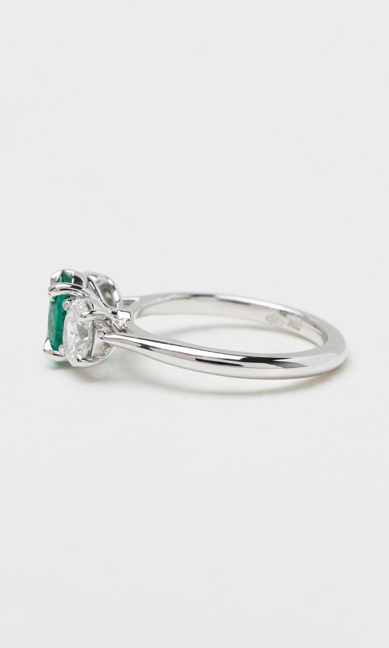 Hogans Family Jewellers 18K WG Zambian Oval Cut Emerald & Diamond Trilogy Ring