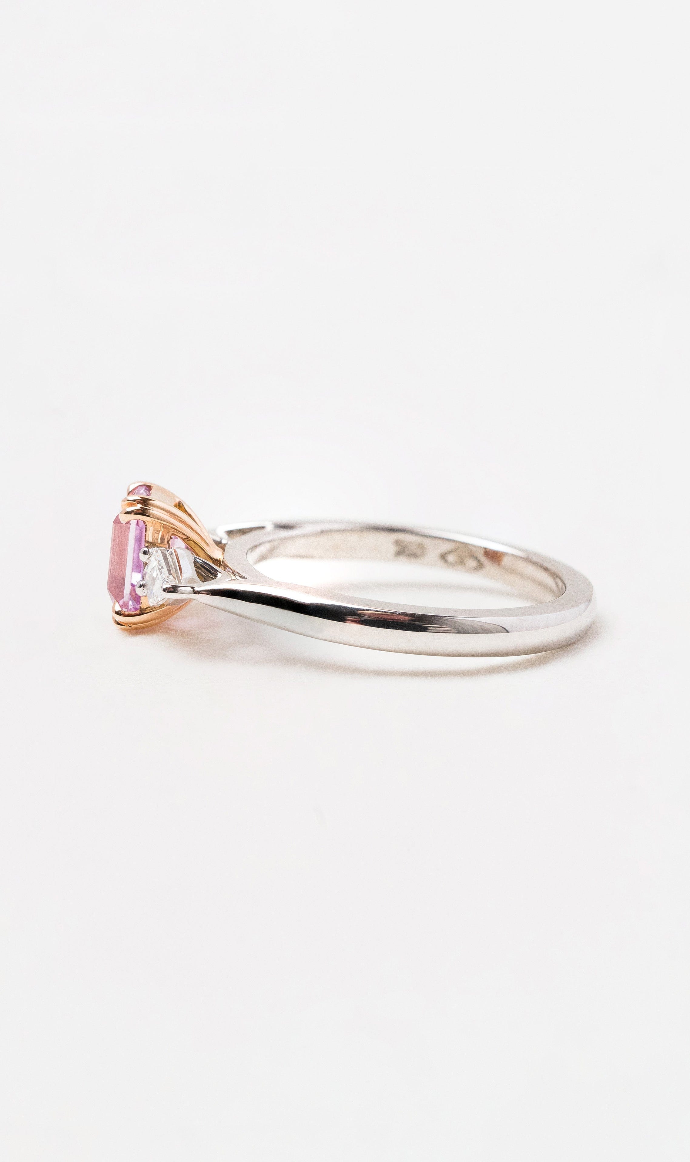 Hogans Family Jewellers 18K WRG Emerald Cut Pink Sapphire Ring